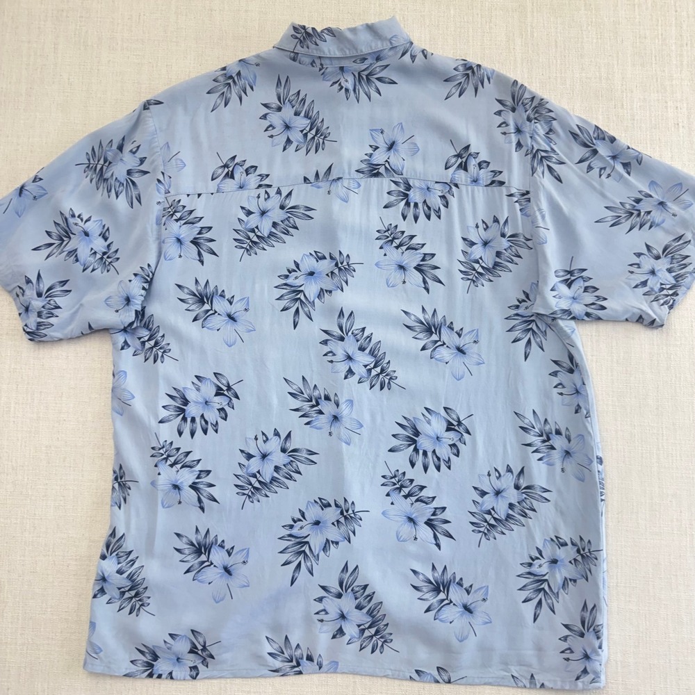 Knightsbridge Mens Medium Blue Tropical Floral Hibiscus Rayon Button Down Shirt - Picture 3 of 10